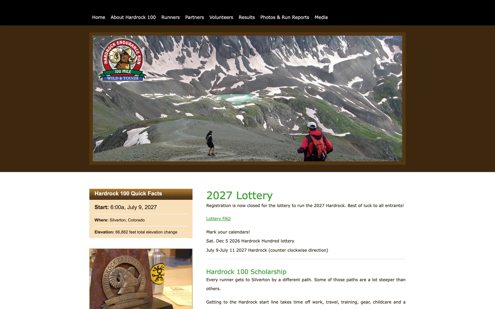 Before — the original Hardrock 100 home page