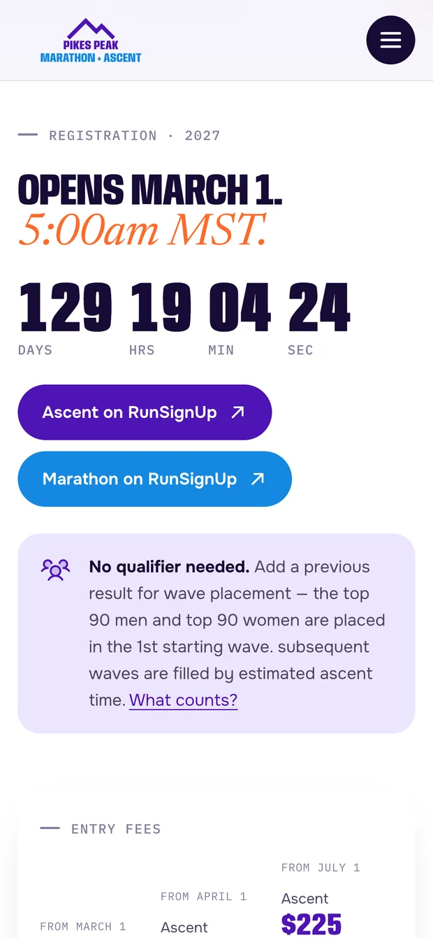 Registration — Pikes Peak Marathon on mobile
