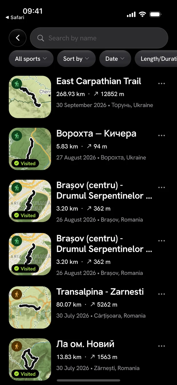 Routes — Wayly app screen
